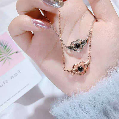 100 Languages I Love You Necklace Tiktok Net Red Same Angel Wings Projection Custom Angel Wings Pendant